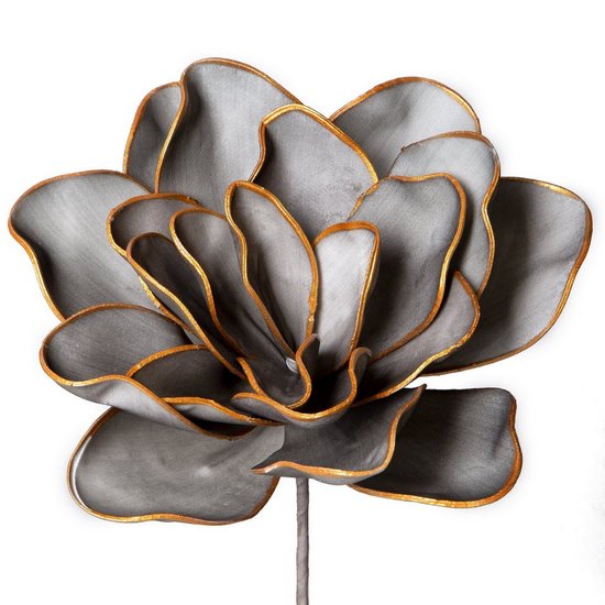 Sztuczny kwiat srebrny  FLORE 683 ze złotymi brzegami wykonany z pianki foamiran 60 cm Eurofirany - ∅ 27 x 60 cm - stalowy