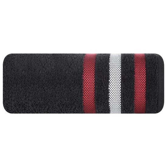GRACJA ręcznik bawełniany z bordiurą w pasy Eurofirany - 50 x 90 cm - czarny