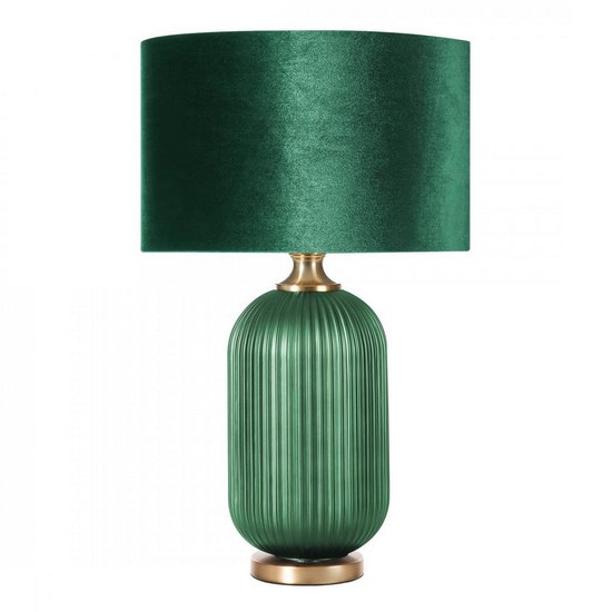 Lampa stołowa zielona NELDA z velvetowym abażurem na szklanej podstawie 41x65 cm EUROFIRANY - ∅ 41 x 65 cm - ciemnozielony