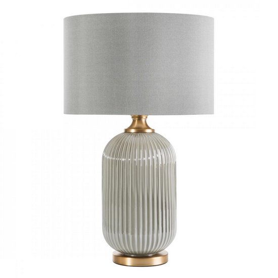 Suzi 4 srebrna lampa stojąca stołowa ze szklaną podstawą i welwetowym abażurem 41x65 cm Eurofirany - ∅ 41 x 65 cm - srebrny