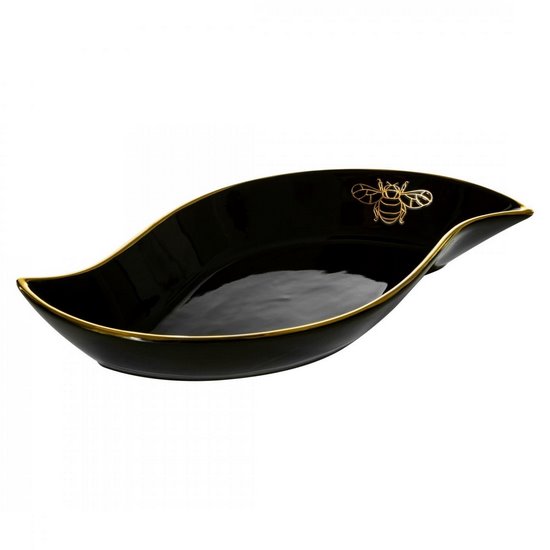 Patera dekoracyjna STELA czarna ze złotą ważką w kształcie łódki Eurofirany - 36 x 18 x 5 cm - czarny