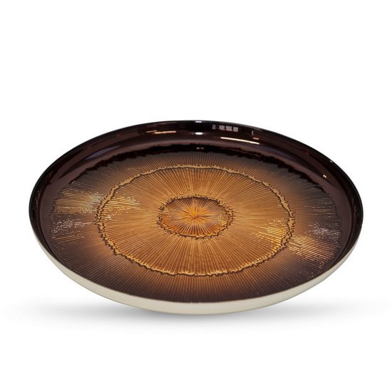 Patera dekoracyjna BONITA brązowo z efektem cieniowana szklana Eurofirany - ∅ 28 x 2 cm - brązowy