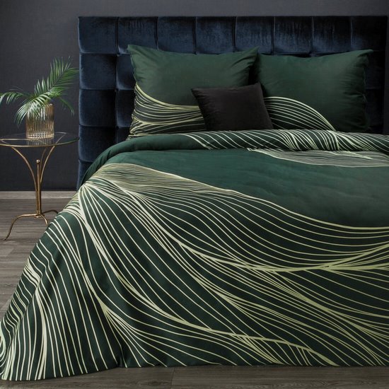 Komplet pościeli zielonej z kolekcji PREMIUM z makosatyny bawełnianej Eurofirany - 220 x 200 cm - ciemnozielony