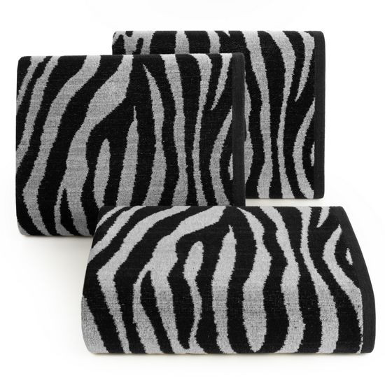 Ręcznik kąpielowy ZEBRA z bawełny z wzorem pasków zebry Eurofirany - 50 x 90 cm - czarny