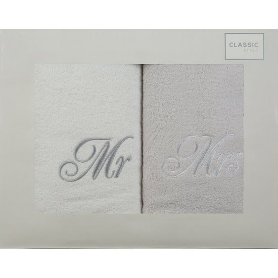 Komplet ręczników z haftem MR & MRS Eurofirany - 47 x 37 x 7 cm - biały