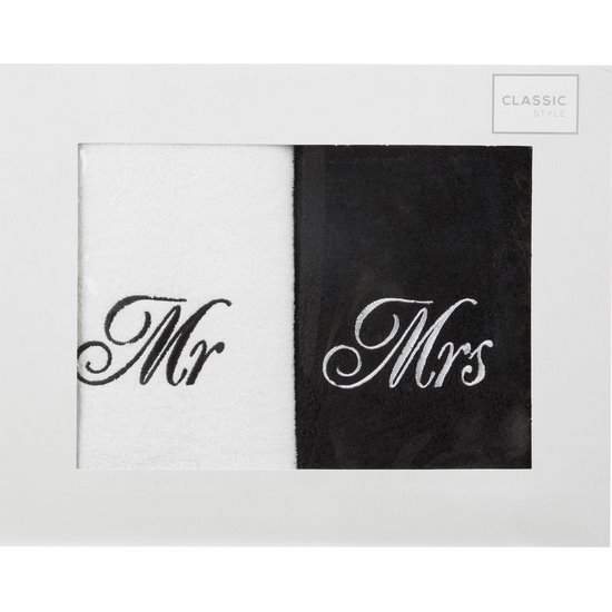 Komplet ręczników z haftem MR & MRS Eurofirany - 46 x 36 x 7 cm - biały