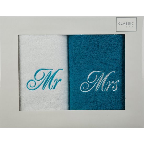 Komplet ręczników z haftem MR & MRS Eurofirany - 47 x 37 x 7 cm - biały