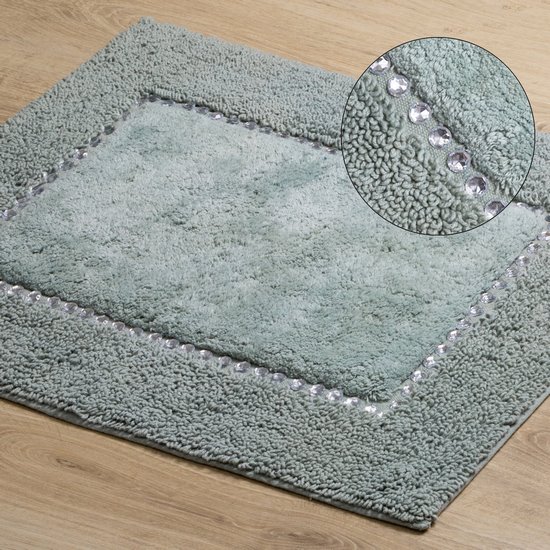 Chic miętowy dywan łazienkowy z kryształami w stylu glamour z kryształkami 50x70 cm Eurofirany - 50 x 70 cm - miętowy