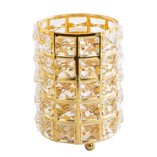 Świecznik TESA ze szklanych kryształków w stylu glamour Eurofirany - ∅ 11 x 15 cm - złoty