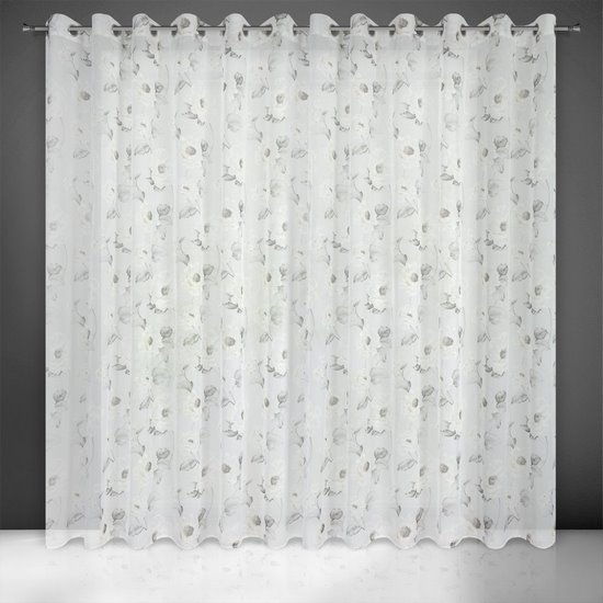 Dekoracja okienna BESSY z motywem kwiatów z etaminy Eurofirany - 350 x 250 cm - biały