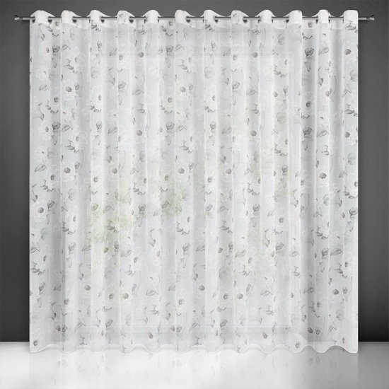 Dekoracja okienna BESSY z motywem kwiatów z etaminy Eurofirany - 350 x 250 cm - biały