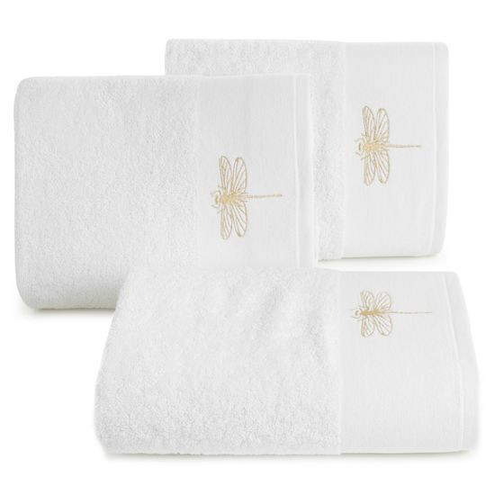 Ręcznik kąpielowy LORI 1 z haftem ważki na bordiurze Eurofirany - 50 x 90 cm - biały