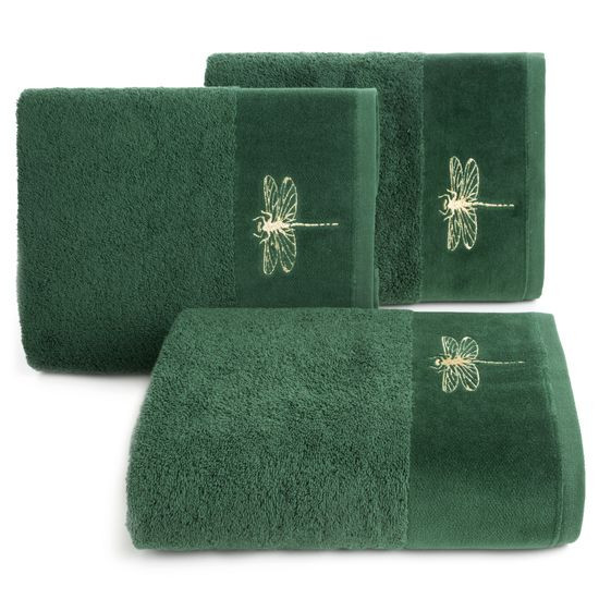 Ręcznik LORI 1 zielony z haftem ważki na bordiurze Eurofirany - 50 x 90 cm - butelkowy zielony