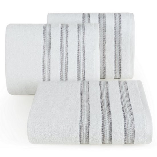Ręcznik kąpielowy SELENA z bordiurą w paski Eurofirany - 50 x 90 cm - biały
