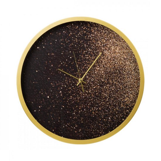Zegar ścienny w stylu nowoczesnym zdobiony złotym brokatem Eurofirany - 60 x 5 x 60 cm - czarny