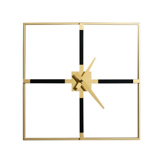Czarny złoty nowoczesny zegar ścienny dekoracyjny kwadratowy 60x5 cm Eurofirany - 60 x 5 x 60 cm - czarny
