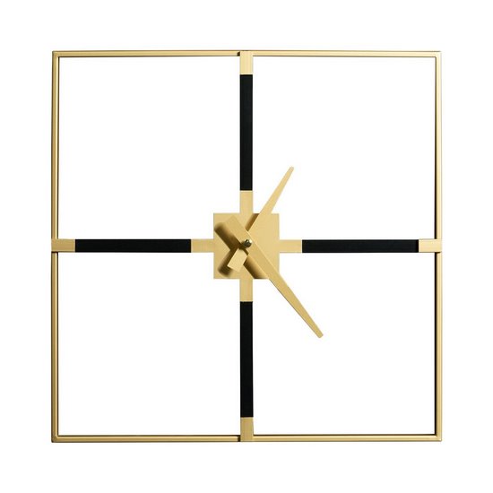 Czarny złoty nowoczesny zegar ścienny dekoracyjny kwadratowy 80x80x5 cm Eurofirany - 80 x 5 x 80 cm - czarny