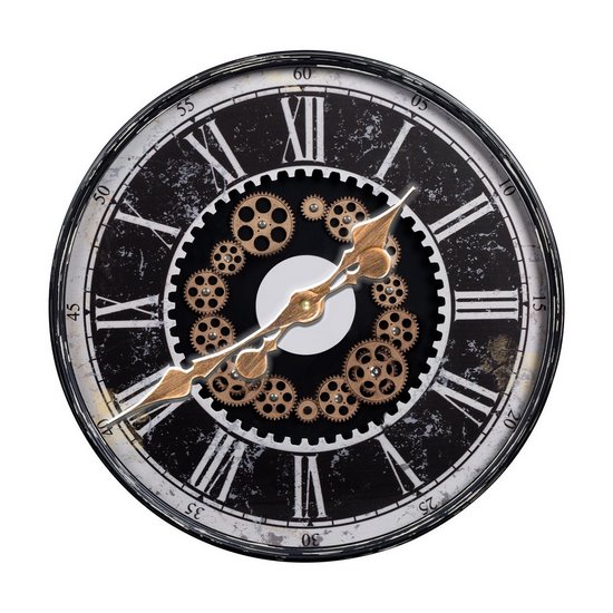 Dekoracyjny zegar ścienny w stylu współczesnego shabby chic ze złotym akcentem 60x6 cm Eurofirany - 60 x 6 x 60 cm - czarny