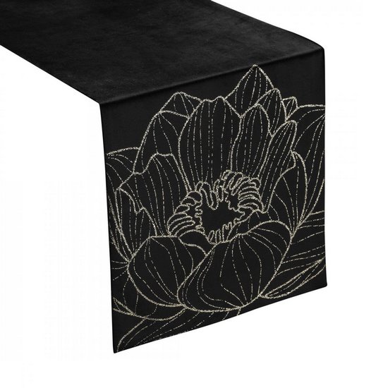 Bieżnik czarny BLINK 13 z welwetu z metalicznym wzorem kwiatowym Eurofirany - 35 x 180 cm - czarny