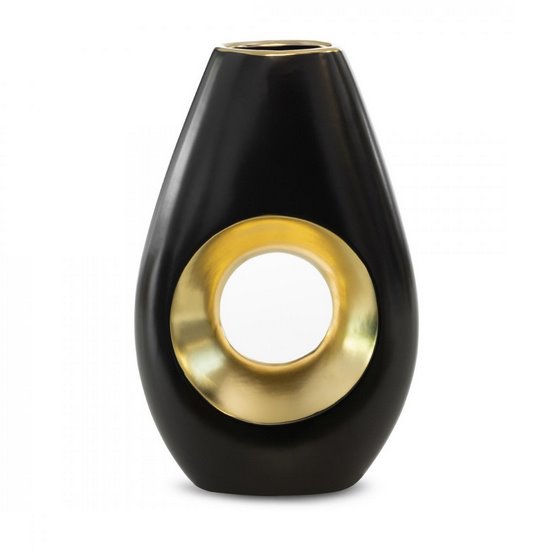 Wazon ceramiczny MIRA czarny  ze złotym otworem Eurofirany - 19 x 8 x 30 cm - czarny