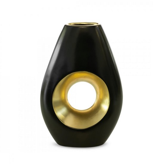 Wazon ceramiczny MIRA czarny  ze złotym otworem Eurofirany - 17 x 8 x 25 cm - czarny