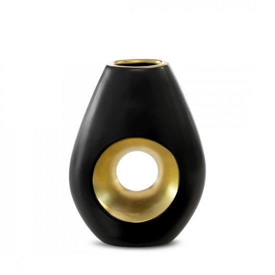 Wazon ceramiczny MIRA czarny  ze złotym otworem Eurofirany - 15 x 7 x 20 cm - czarny