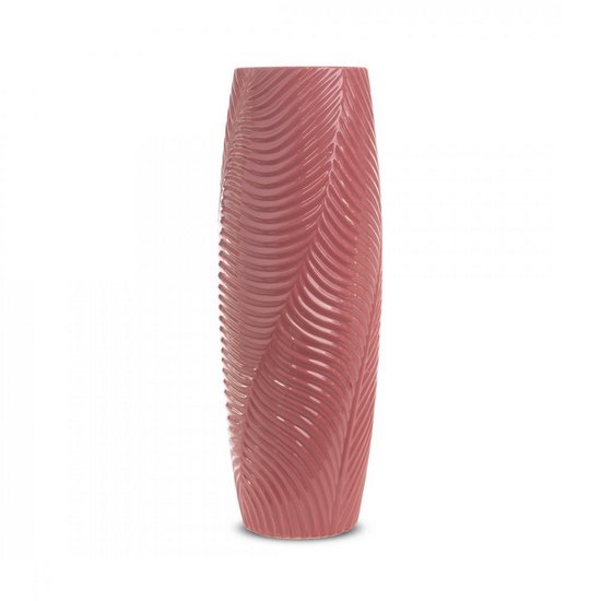 Wazon ceramiczny SENA różowy z wytłaczanym wzorem Eurofirany - ∅ 15 x 40 cm - różowy