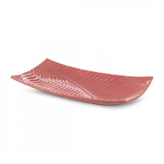 Patera ceramiczna SENA różowa z wytłaczanym wzorem Eurofirany - 35 x 20 x 6 cm - różowy