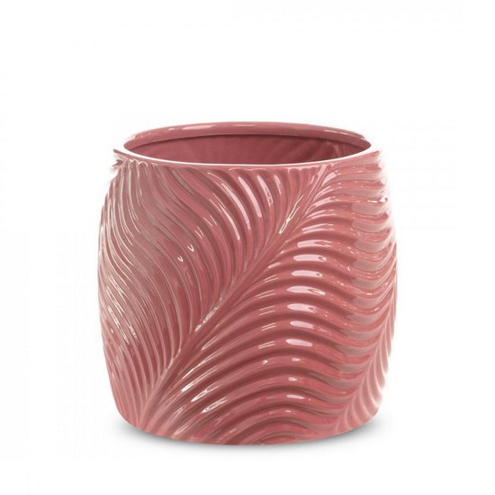 Osłonka ceramiczna SENA różowa z wytłaczanym wzorem Eurofirany - ∅ 22 x 20 cm - różowy