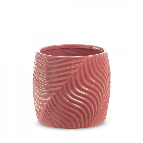 Osłonka ceramiczna SENA różowa z wytłaczanym wzorem Eurofirany - ∅ 20 x 18 cm - różowy