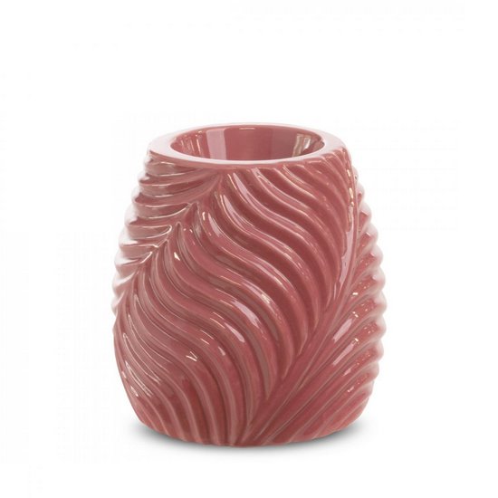 Świecznik ceramiczny SENA różowy z wytłaczanym wzorem Eurofirany - ∅ 12 x 12 cm - różowy
