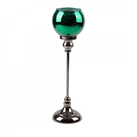 Świecznik szklany FIBI 2 zielony w kształcie kielicha na metalowej nóżce Eurofirany - ∅ 12 x 40 cm - zielony