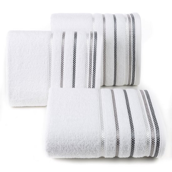 LIVIA ręcznik kąpielowy z bordiurą w paski Eurofirany - 50 x 90 cm - biały