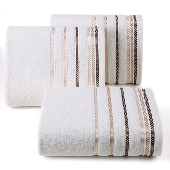LIVIA ręcznik kąpielowy z bordiurą w paski Eurofirany - 50 x 90 cm - kremowy