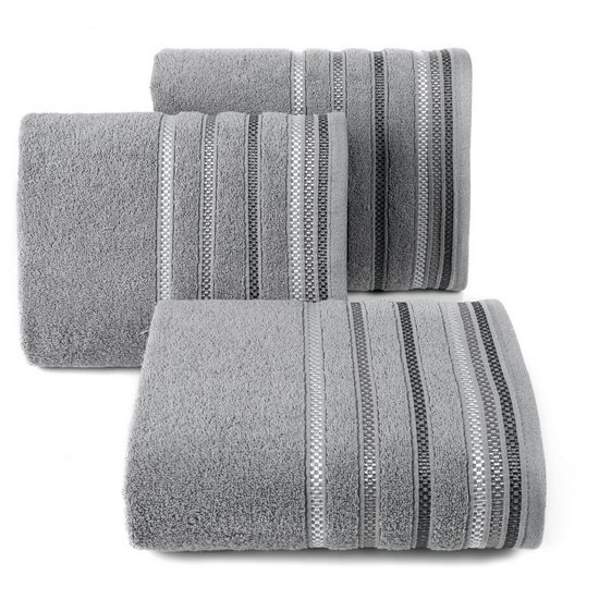 LIVIA ręcznik kąpielowy z bordiurą w paski Eurofirany - 50 x 90 cm - stalowy