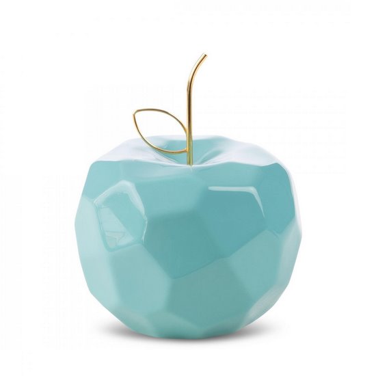 Figurka APLE niebieskie jabłko ze złotym ogonkiem w nowoczesnym stylu Eurofirany - 13 x 13 x 10 cm - niebieski