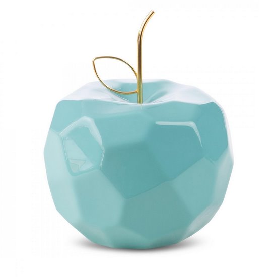 Figurka APLE niebieskie jabłko ze złotym ogonkiem w nowoczesnym stylu Eurofirany - 16 x 16 x 13 cm - niebieski