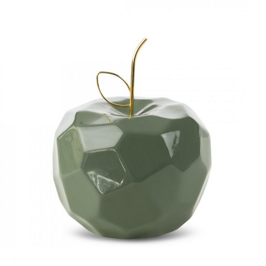 Figurka APLE zielone jabłko ze złotym ogonkiem w nowoczesnym stylu Eurofirany - 13 x 13 x 10 cm - zielony