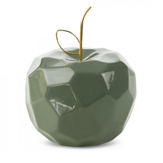 Figurka APLE zielone jabłko ze złotym ogonkiem w nowoczesnym stylu Eurofirany - 16 x 16 x 13 cm - zielony