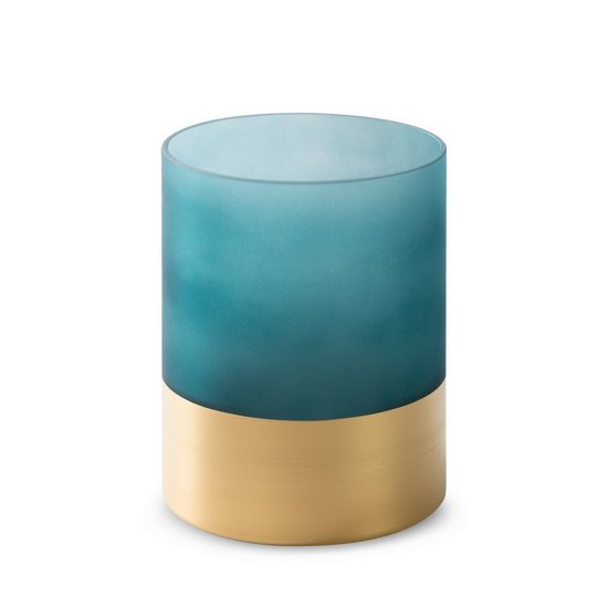Świecznik dekoracyjny LOTOS 9 turkusowo-złoty szklany o klasycznym kształcie  Limited Collection Eurofirany - ∅ 15 x 20 cm