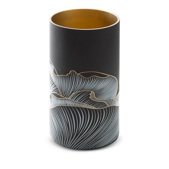 Wazon dekoracyjny PEONIA 1 czarno-złoty szklany z motywem kwiatowym Limited Collection Eurofirany - ∅ 15 x 30 cm