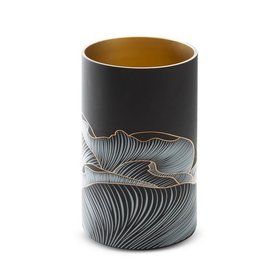 Wazon dekoracyjny PEONIA 1 czarno-złoty szklany z motywem kwiatowym Limited Collection Eurofirany - ∅ 15 x 25 cm - czarny