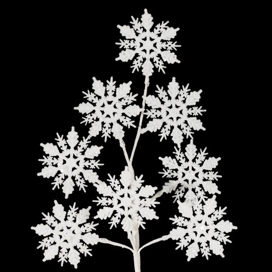 Biała gałązka dekoracyjna na choinkę stroik ze śnieżynkami 75 cm Eurofirany - 75 cm - biały