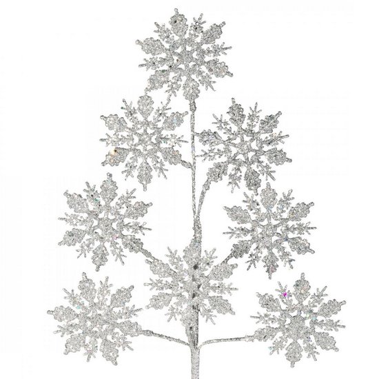 Srebrna gałązka dekoracyjna ze śnieżynkami  75 cm Eurofirany - 75 cm - srebrny