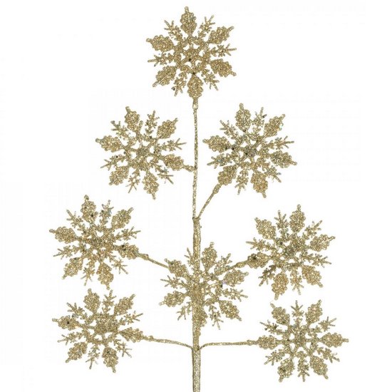 Szampańska gałązka dekoracyjna na choinkę stroik ze śnieżynkami 75 cm Eurofirany - 75 cm - szampański