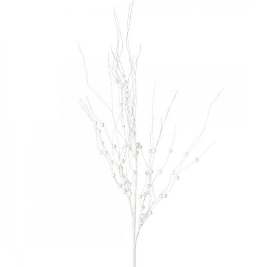 Biała strzępiasta gałązka dekoracyjna  z kuleczkami 85 cm Eurofirany - 85 cm - biały