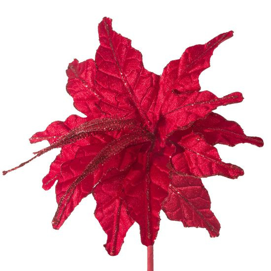 Czerwony kwiat poinsecja gwiazda betlejemska z welwetu na choinkę 22 cm Eurofirany - 22 cm - czerwony