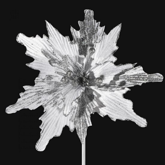 Biała gwiazda betlejemska z brokatem kwiat na choinkę 29 cm Eurofirany - 20 cm - biały