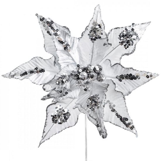 Biała gwiazda betlejemska ze srebrnymi cekinami 28 cm Eurofirany - 28 cm - biały