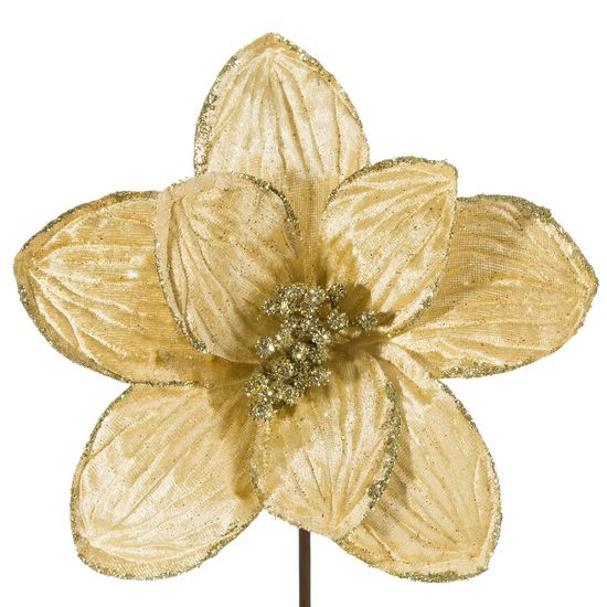 Złoty kwiat z brokatowym wykończeniem na choinkę 20 cm Eurofirany - 20 cm - złoty